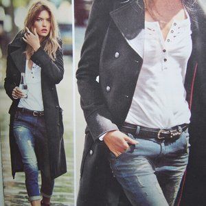 Free People We The Free Lou Legacy Crocet Henley Charcoal/Black $68 Asymmetrical